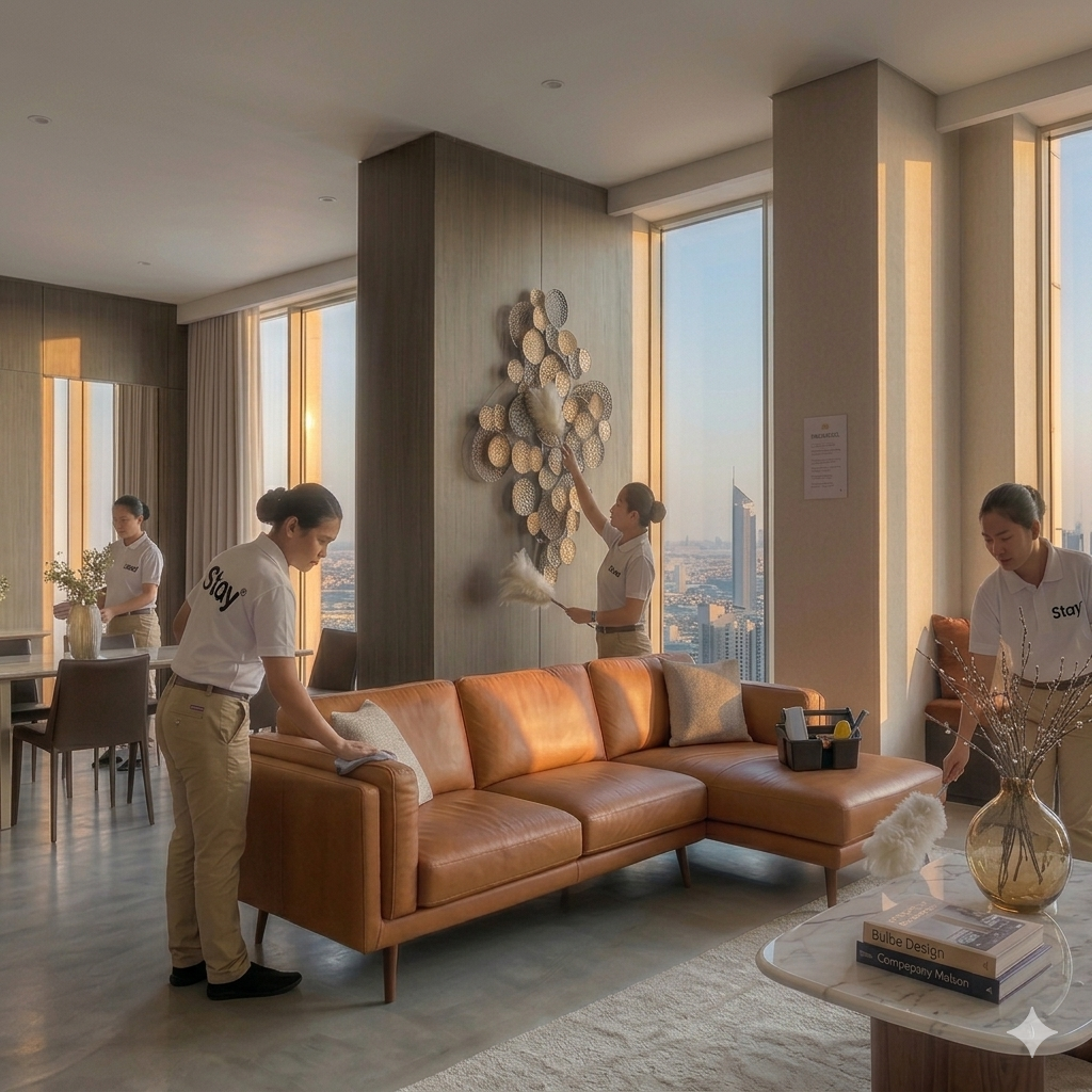 Luxury apartment bedroom in Dubai managed by Stay Dubai